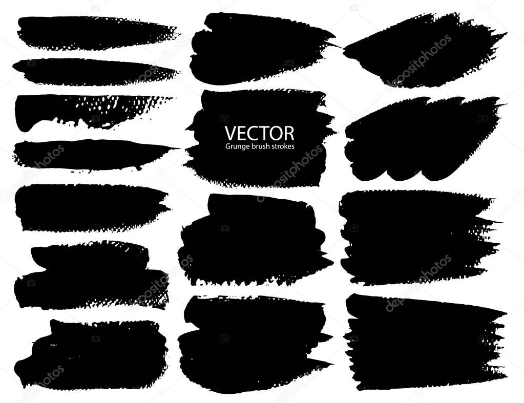 Set of brush strokes, Black ink grunge brush strokes. Vector illustration.