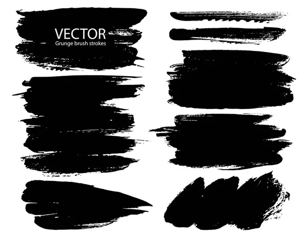 Ecsetvonások Fekete Tinta Grunge Ecsetvonások Halmaza Vektoros Illusztráció — Stock Vector