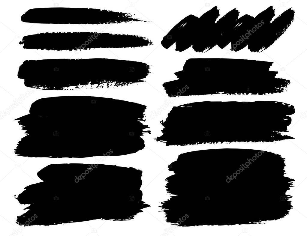 Set of brush strokes, Black ink grunge brush strokes. Vector illustration.