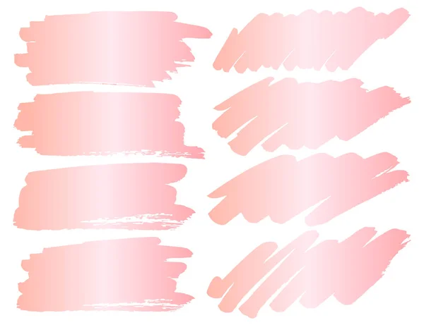 Set Brush Stroke Pink Gold Grunge Brush Strokes Vector Illustration — Stock Vector