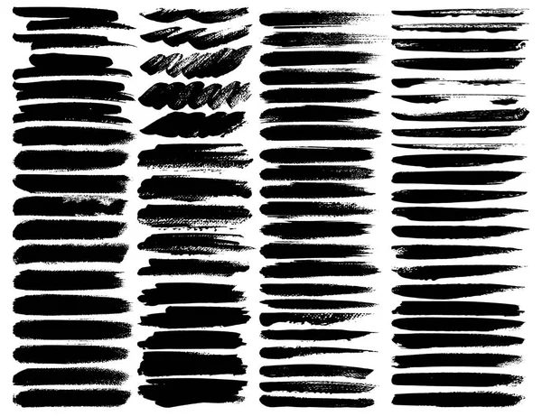 Μεγάλο Σύνολο Πινελιές Μαύρο Μελάνι Grunge Πινελιές Εικονογράφηση Διάνυσμα — Διανυσματικό Αρχείο
