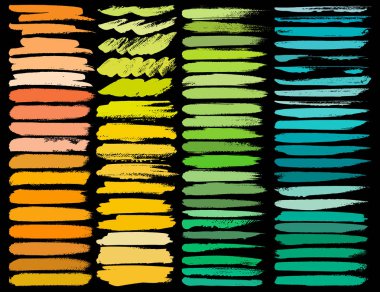 Renkli fırça darbeleri, renkli mürekkep grunge fırça darbeleri büyük kümesi. Vektör çizim.