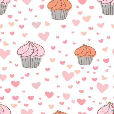 Cupcakes desen arka plan, tatlı ekmek desen, vektör çizim.