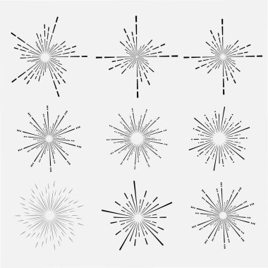 Beyaz arka plan üzerinde izole sunburst tarzı ayarla, patlama ışınları illüstrasyon vektör.