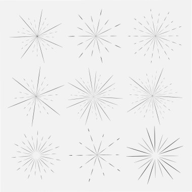 Beyaz arka plan üzerinde izole sunburst tarzı ayarla, patlama ışınları illüstrasyon vektör.