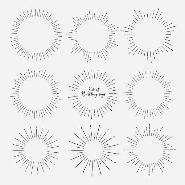 Set Estilo Sunburst Aislado Sobre Fondo Blanco Ilustración Vectorial Rayos — Vector de stock