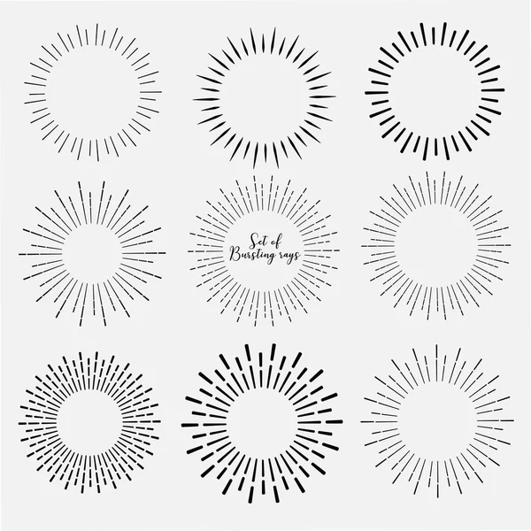 Conjunto Estilo Sunburst Isolado Fundo Branco Raios Explosão Ilustração Vetorial — Vetor de Stock