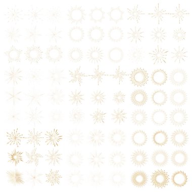 Beyaz arka plan üzerinde izole altın sunburst tarzı ayarla, patlama ışınları illüstrasyon vektör.