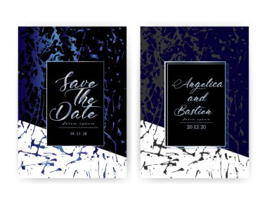 Davetiye düğün, vektör tarihi düğün kartı, Modern kart tasarımı ile altın geometrik ve fırça darbesi, illüstrasyon.