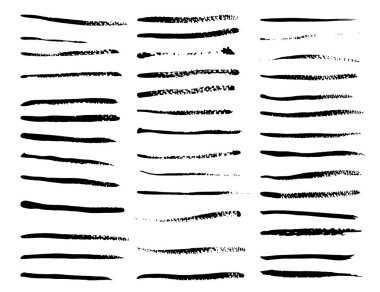 Fırça darbeleri, siyah mürekkep grunge fırça darbeleri kümesi. Vektör çizim.