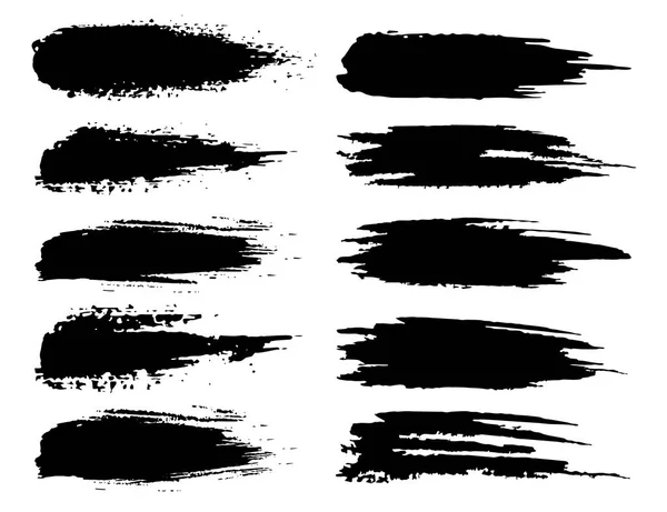 Conjunto Pinceladas Pinceladas Grunge Tinta Negra Ilustración Vectorial — Archivo Imágenes Vectoriales