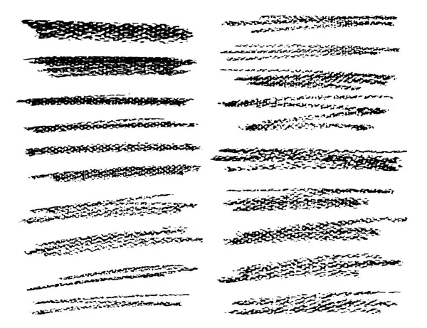 Jeu Coups Pinceau Crayon Coups Pinceau Grunge Encre Noire Illustration — Image vectorielle