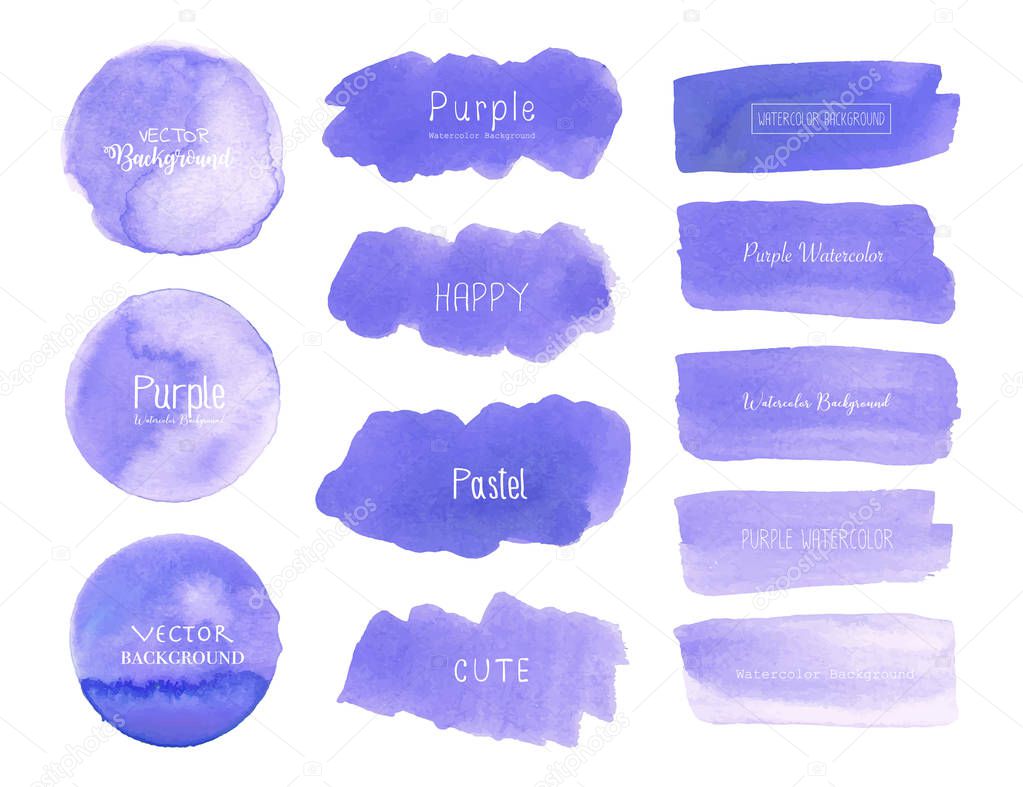 Purple watercolor background, Pastel watercolor logo, Vector illustration.