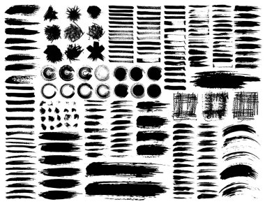 Fırça darbeleri, siyah mürekkep grunge fırça darbeleri kümesi. Vektör çizim.