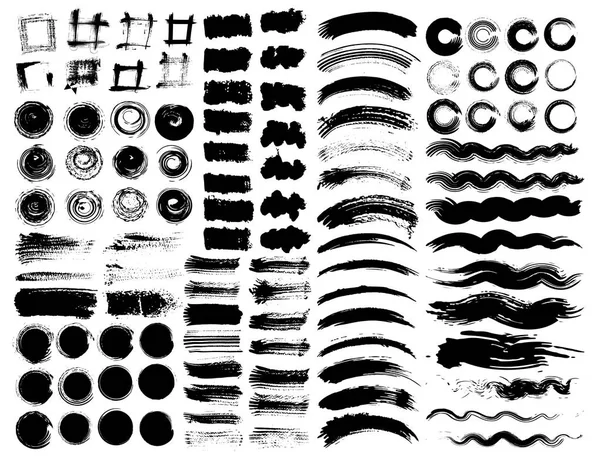 Conjunto Pinceladas Pinceladas Grunge Tinta Negra Ilustración Vectorial — Vector de stock