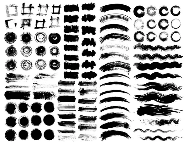 设置笔触 黑色墨水粗野笔触 向量例证 — 图库矢量图片