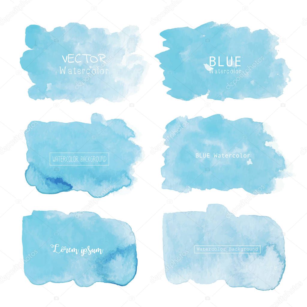 Blue watercolor background, Pastel watercolor logo, Vector illustration.