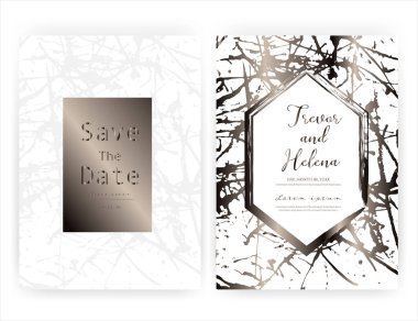 Düğün daveti kartı, tarih düğün kartı Kaydet, geometrik ve fırça inme ile modern kart tasarımı, vektör illüstrasyon.