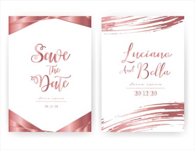Düğün daveti kartı, tarih düğün kartı Kaydet, geometrik ve fırça inme ile modern kart tasarımı, vektör illüstrasyon.