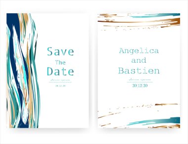 Düğün daveti kartı, tarih düğün kartı Kaydet, geometrik ve fırça inme ile modern kart tasarımı, vektör illüstrasyon.