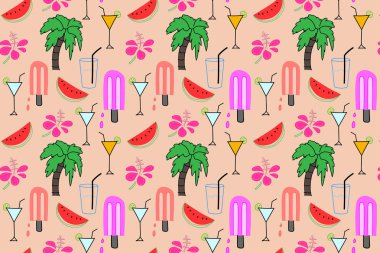 Yaz desen arka plan, Tropikal flamingo desen, Vektör illüstrasyon.