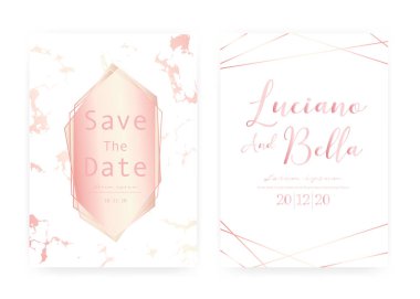 Mermer düğün davetiyekartı, Tarih düğün kartı kaydet, mermer doku ile modern kart tasarımı, Vektör illüstrasyon.