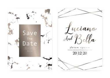 Mermer düğün davetiyekartı, Tarih düğün kartı kaydet, mermer doku ile modern kart tasarımı, Vektör illüstrasyon.