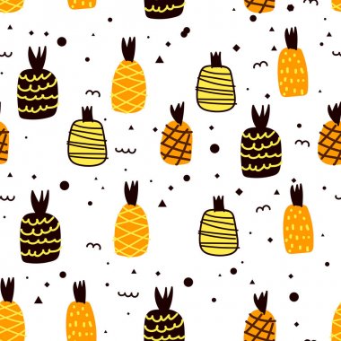 Ananas arka plan ile dikişsiz desen. Hediye paketi tasarımı için vektör çizimleri.