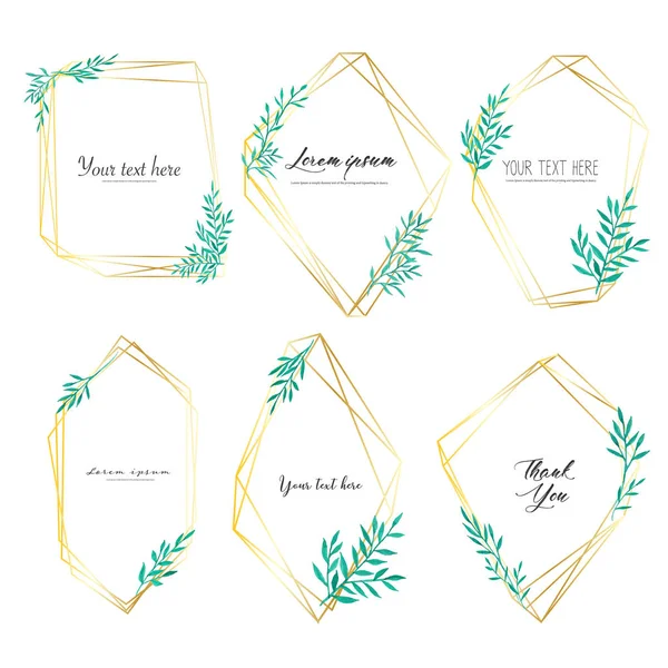 Set Van Geometrische Frame Met Bladeren Aquarel Botanische Samenstelling Decoratief — Stockvector