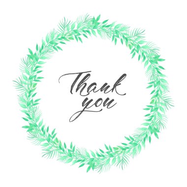 Yaprakları suluboya daire çerçeve, yaprakları suluboya ile Minimalist vektör çerçeve, Botanik kompozisyon, düğün kartı için dekoratif unsur, Davetiyeler Vektör illüstrasyon.