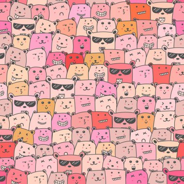 Sevimli ayı arka plan ile Dikişsiz desen, Çocuklar için Sevimli ayı doodle sanat, hediye şal ve kumaş tasarımı için Vektör çizimler.