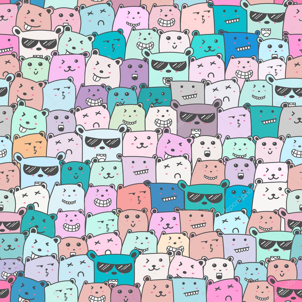 Seamless pattern with cute bear background, Cute bear doodle art for kids, Vector illustrations for gift wrap and fabric design.