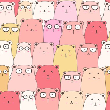 Sevimli ayı arka plan ile Dikişsiz desen, Çocuklar için Sevimli ayı doodle sanat, hediye şal ve kumaş tasarımı için Vektör çizimler.