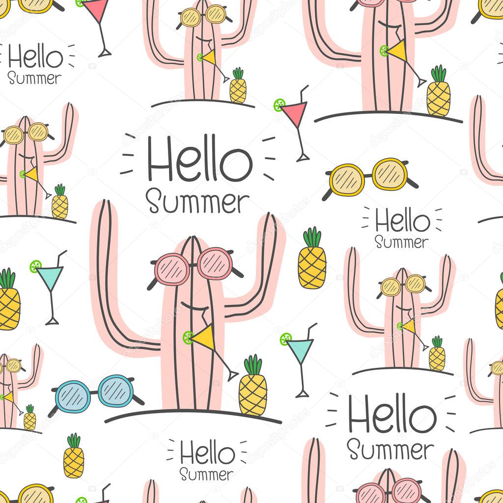 Seamless cactus pattern background. Vector illustrations for gift wrap design.