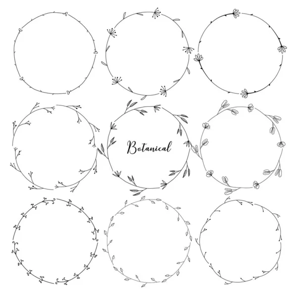 Набор Ботанических Круглых Рамок Цветы Ручные Ботанический Состав Декоративный Элемент — стоковый вектор