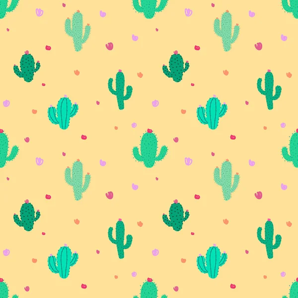 Sevimli dikişsiz kaktüs desenli arka plan. Hediye paketi tasarımı için vektör illüstrasyonları.