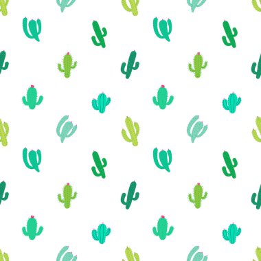 Sevimli dikişsiz kaktüs desenli arka plan. Hediye paketi tasarımı için vektör illüstrasyonları.