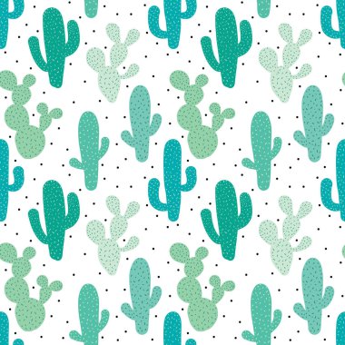 Sevimli dikişsiz kaktüs desenli arka plan. Hediye paketi tasarımı için vektör illüstrasyonları.