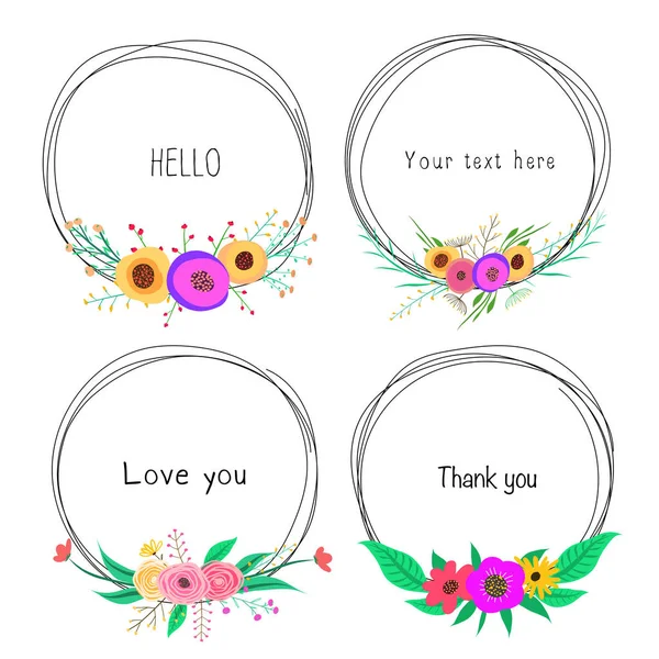 Set Beautiful Frames Flower Decoration Decorative Element Wedding Card Invitations — Stock Vector