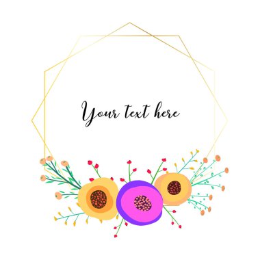 Çiçekli geometrik çerçeve. Botanik kompozisyon. Düğün kartı için dekoratif unsur. Davetiyeler Vektör illüstrasyon.