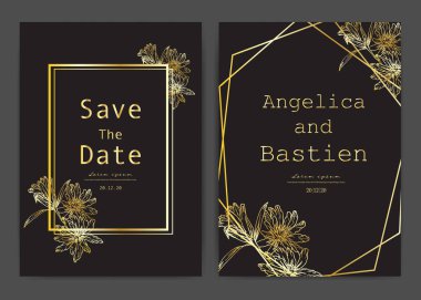 Tarih düğün kartı kaydedin. El ile çizilmiş botanik ile düğün davetiye kartları. Modern kart tasarımı vektör illüstrasyon.