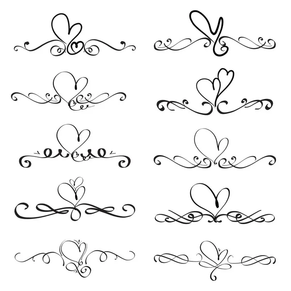 Set Elementi Calligrafici Decorativi Cuore Decorazione Illustrazione Vettoriale Fatta Mano — Vettoriale Stock