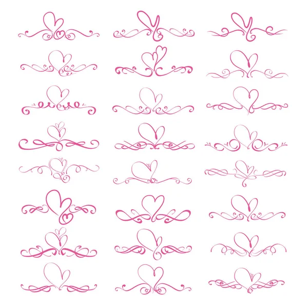 Set Heart Decorative Calligraphic Elements Decoration Handmade Vector Illustration — Stock Vector