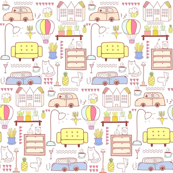 Seamless Pattern Home Furniture Background Vector Illustration — Stock Vector