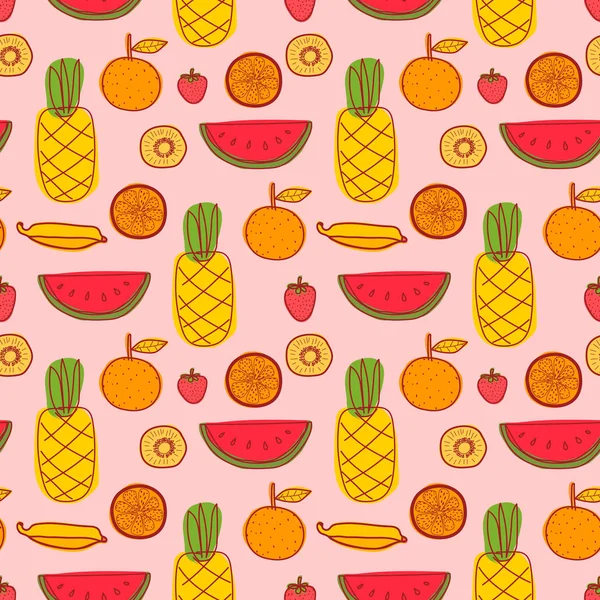 Kusursuz bir desen ve meyve arkaplanı. Hediye paketi tasarımı için vektör illüstrasyonları.