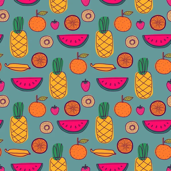 Kusursuz bir desen ve meyve arkaplanı. Hediye paketi tasarımı için vektör illüstrasyonları.