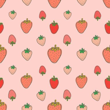 Çilek arka plan ile dikişsiz desen. Hediye paketi tasarımı için vektör çizimleri.