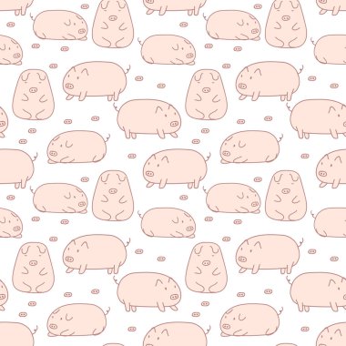 Sevimli domuz sorunsuz desen arka plan. Hediye paketi tasarımı için vektör çizimi.