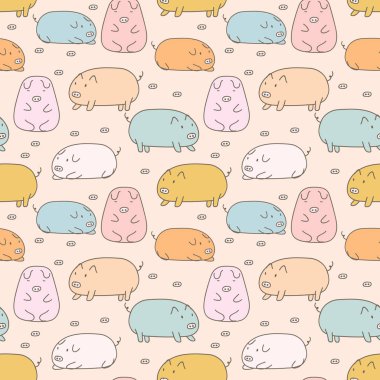 Sevimli domuz sorunsuz desen arka plan. Hediye paketi tasarımı için vektör çizimi.