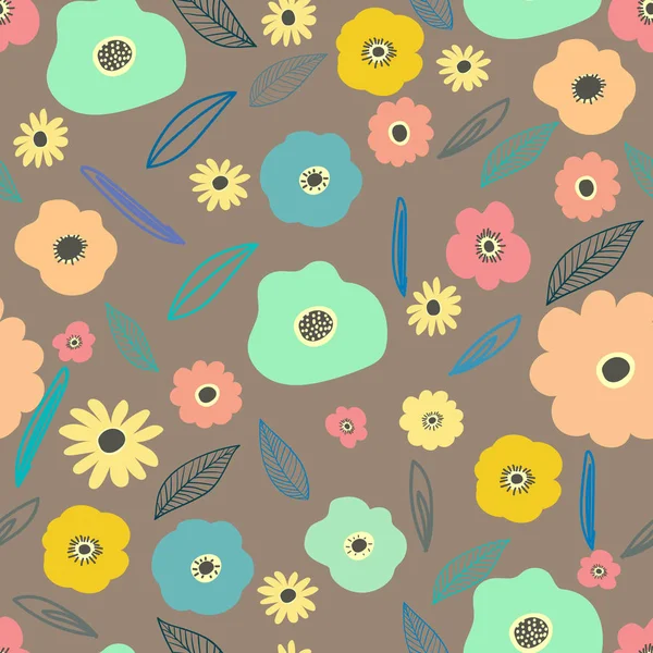 Fondo Patrón Transparente Con Flores Hojas Ilustración Vectorial Para Tela — Vector de stock